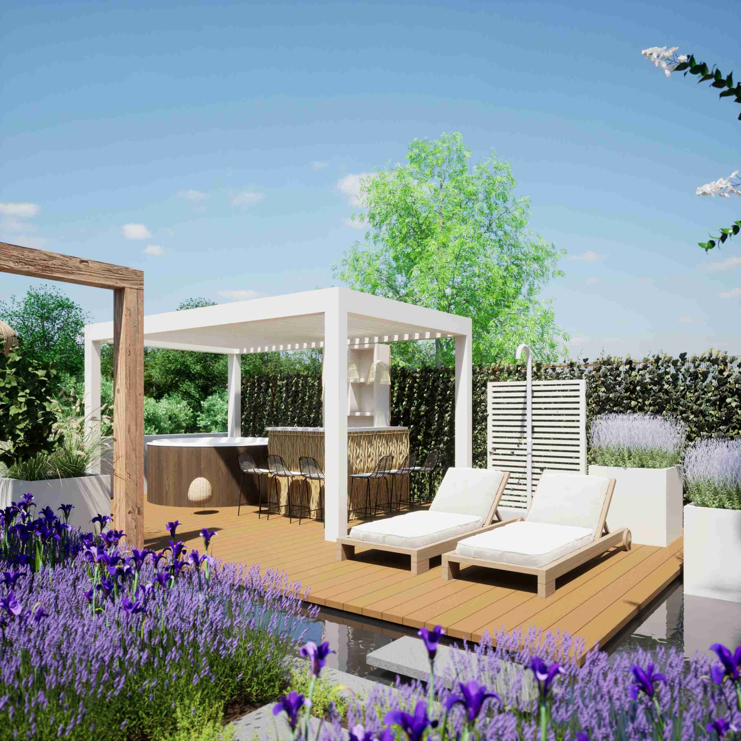 Ibiza tuin Gelderland via ontwerpbureau Florera met 3D visualisatie-florera.nl