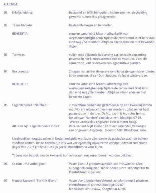 Legenda Beplantingsplan voorbeeld Florera